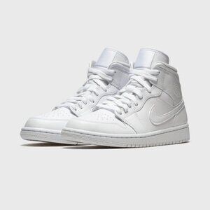Nike Women's Air Jordan 1 Mid White Leather Women's 9.0